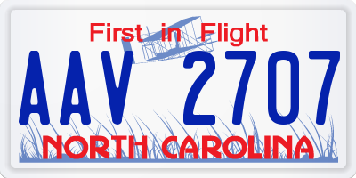 NC license plate AAV2707