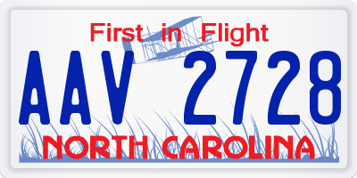 NC license plate AAV2728