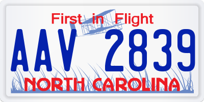 NC license plate AAV2839