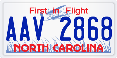NC license plate AAV2868