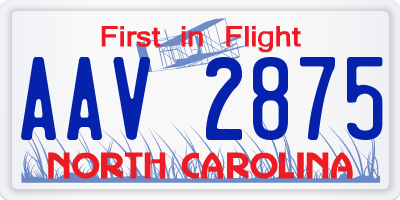 NC license plate AAV2875