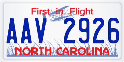 NC license plate AAV2926