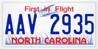 NC license plate AAV2935
