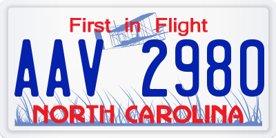 NC license plate AAV2980