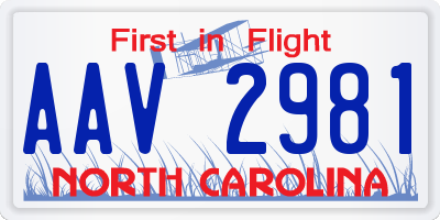NC license plate AAV2981