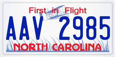 NC license plate AAV2985