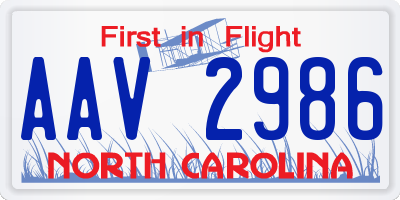 NC license plate AAV2986