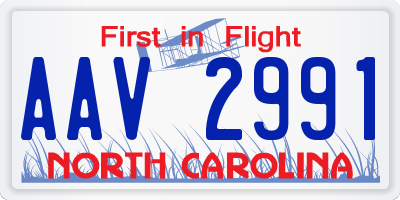 NC license plate AAV2991