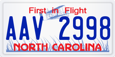 NC license plate AAV2998