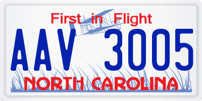 NC license plate AAV3005