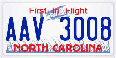 NC license plate AAV3008