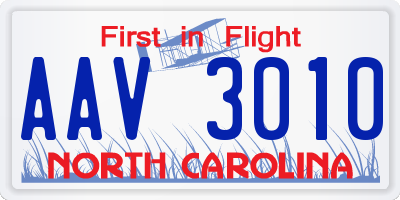 NC license plate AAV3010