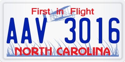 NC license plate AAV3016