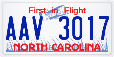 NC license plate AAV3017