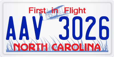 NC license plate AAV3026