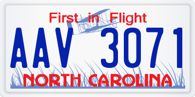 NC license plate AAV3071