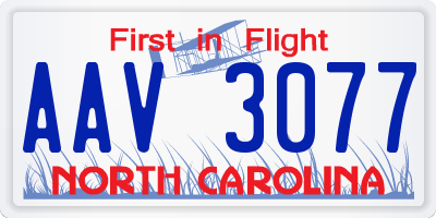 NC license plate AAV3077