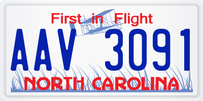 NC license plate AAV3091