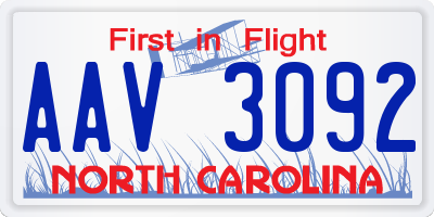 NC license plate AAV3092