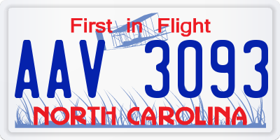 NC license plate AAV3093