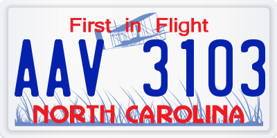 NC license plate AAV3103