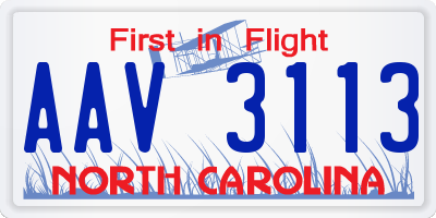 NC license plate AAV3113