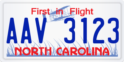 NC license plate AAV3123