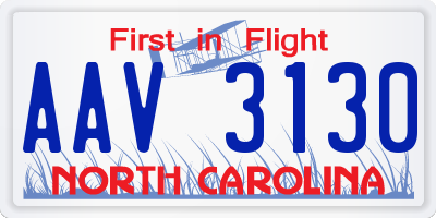 NC license plate AAV3130