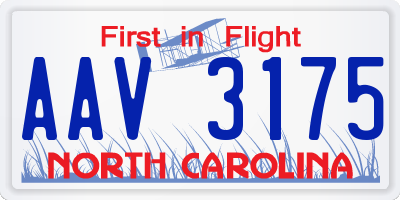 NC license plate AAV3175