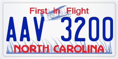 NC license plate AAV3200