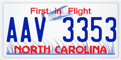 NC license plate AAV3353