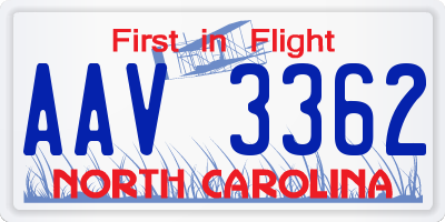 NC license plate AAV3362