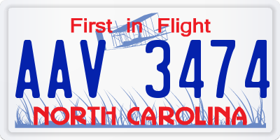 NC license plate AAV3474