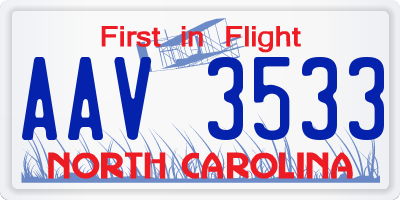 NC license plate AAV3533