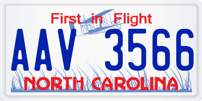 NC license plate AAV3566