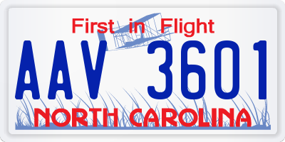 NC license plate AAV3601