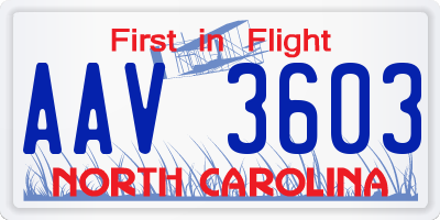 NC license plate AAV3603