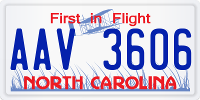 NC license plate AAV3606