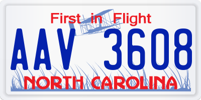NC license plate AAV3608