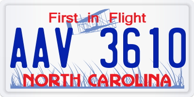 NC license plate AAV3610