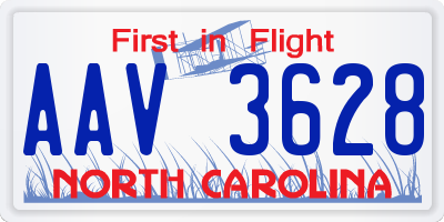 NC license plate AAV3628