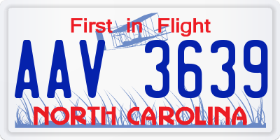 NC license plate AAV3639