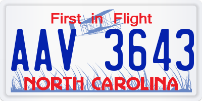 NC license plate AAV3643