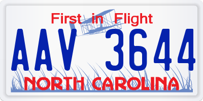 NC license plate AAV3644
