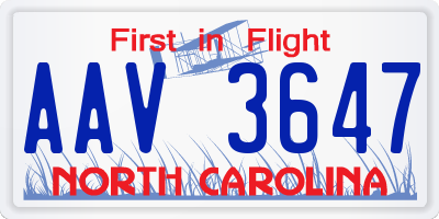 NC license plate AAV3647