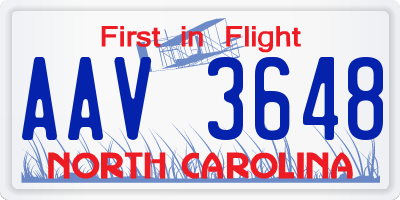 NC license plate AAV3648
