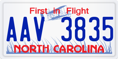NC license plate AAV3835