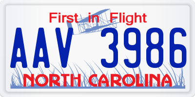 NC license plate AAV3986