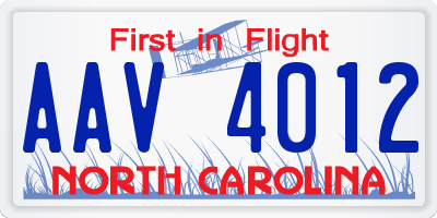 NC license plate AAV4012