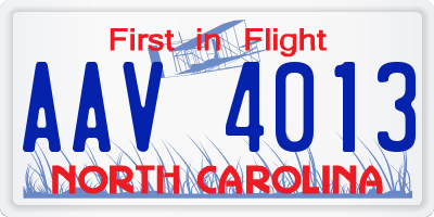NC license plate AAV4013